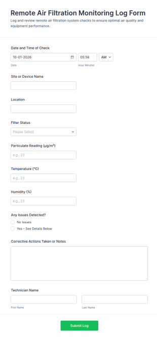 Remote Air Filtration Monitoring Log Form Template