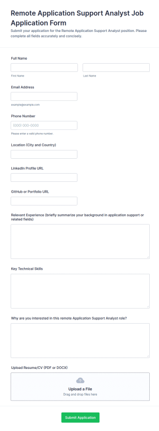 Remote Application Support Analyst Job Application Form Template