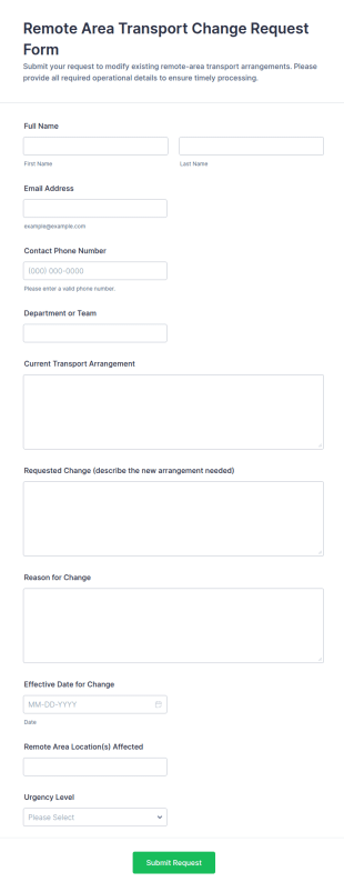 Remote Area Transport Change Request Form Template