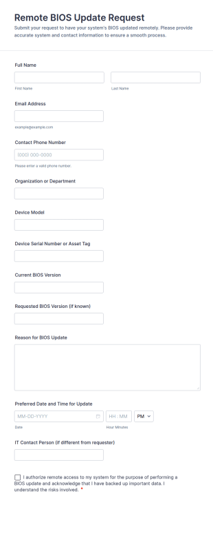 Remote BIOS Update Request Form Template