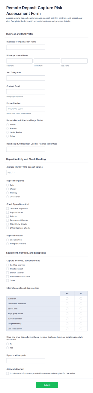 Remote Deposit Capture Risk Assessment Form Template