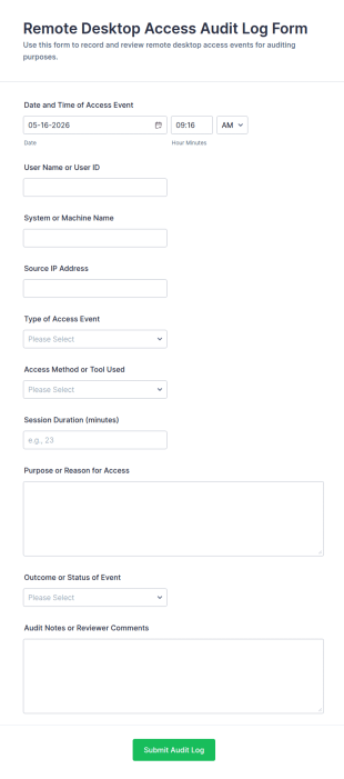 Remote Desktop Access Audit Log Form Template