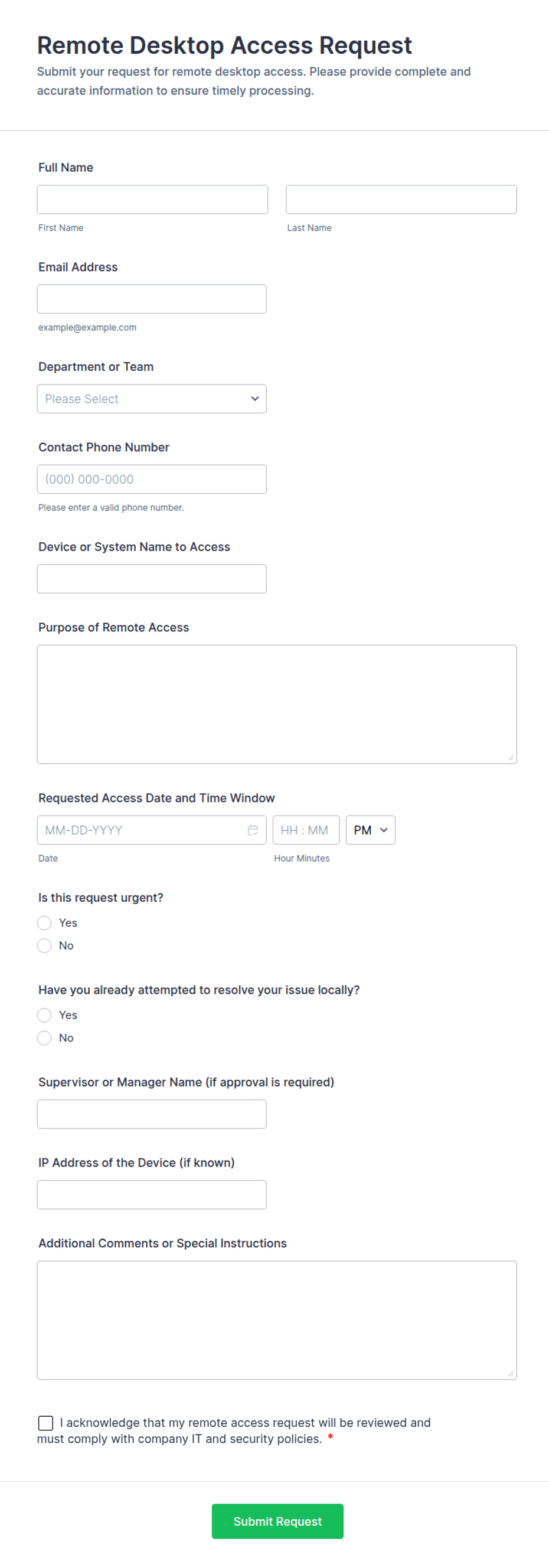 Computer Access Request Remote Desktop Access Request Form Template | Jotform