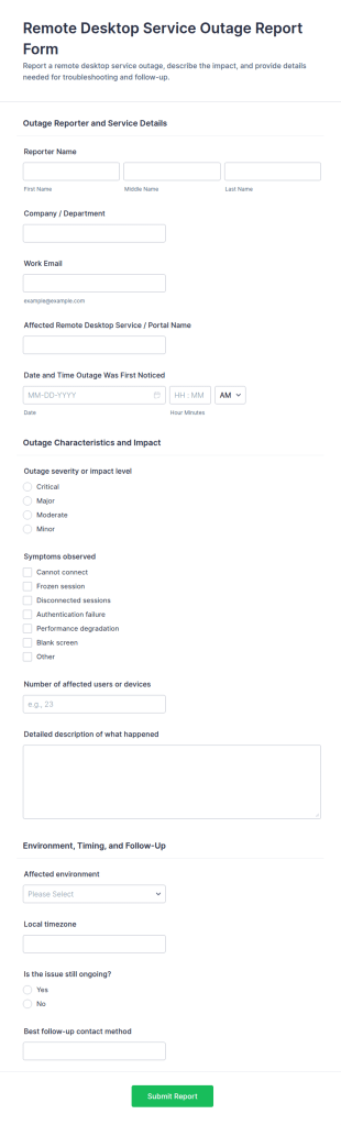Remote Desktop Service Outage Report Form Template