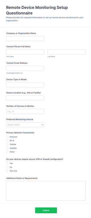 Remote Device Monitoring Setup Questionnaire Form Template