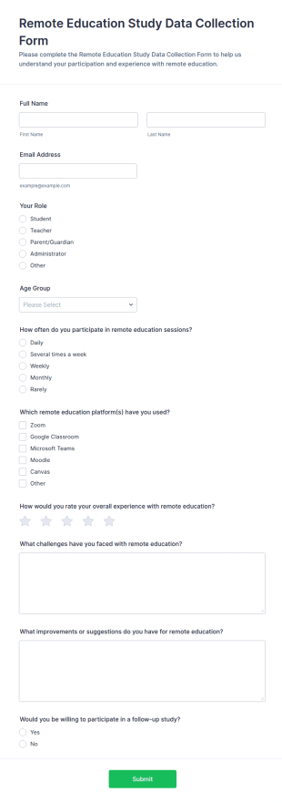 Remote Education Study Data Collection Form Template