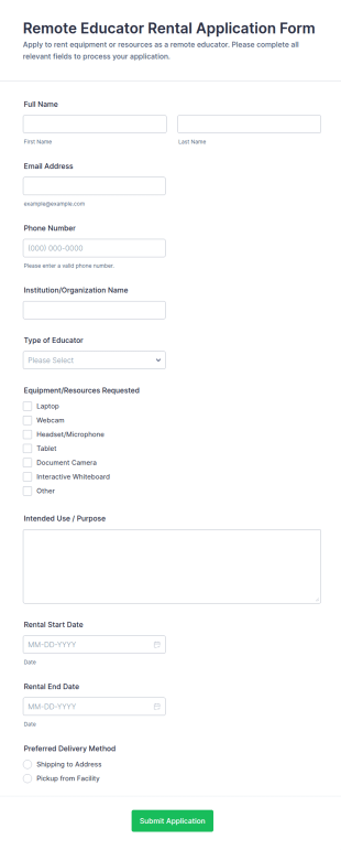 Remote Educator Rental Application Form Template
