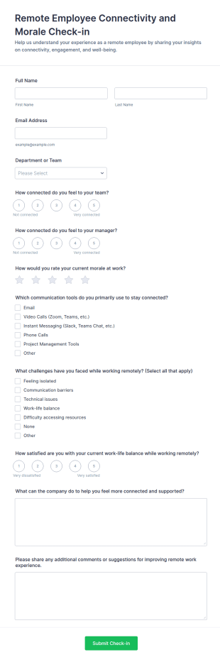 Remote Employee Connectivity And Morale Check In Form Template