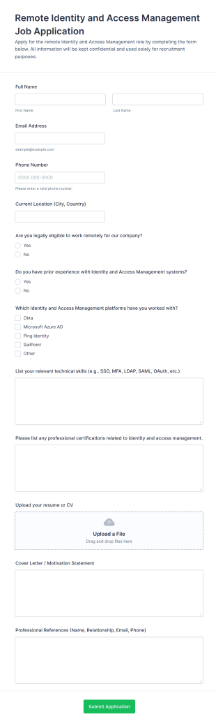 Remote Identity And Access Management Job Application Form Template
