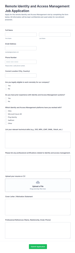 Remote Identity And Access Management Job Application Form Template
