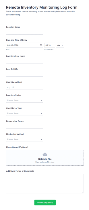 Remote Inventory Monitoring Log Form Template