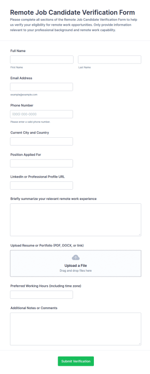 Remote Job Candidate Verification Form Template