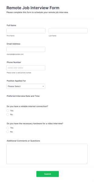 Remote Job Interview Form Template