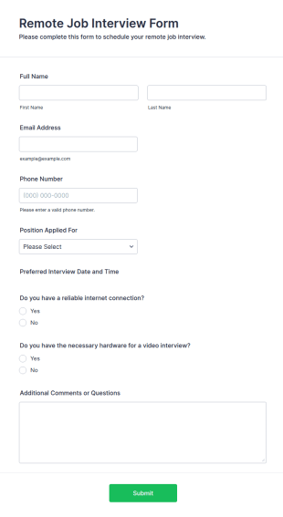 Remote Job Interview Form Template