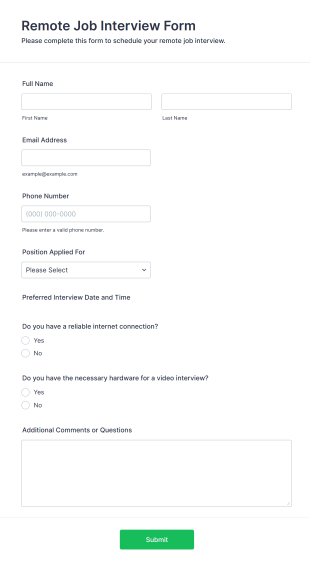 Remote Job Interview Form Template