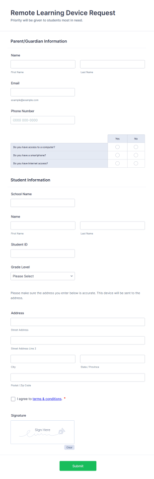 Remote Learning Device Request Form Template