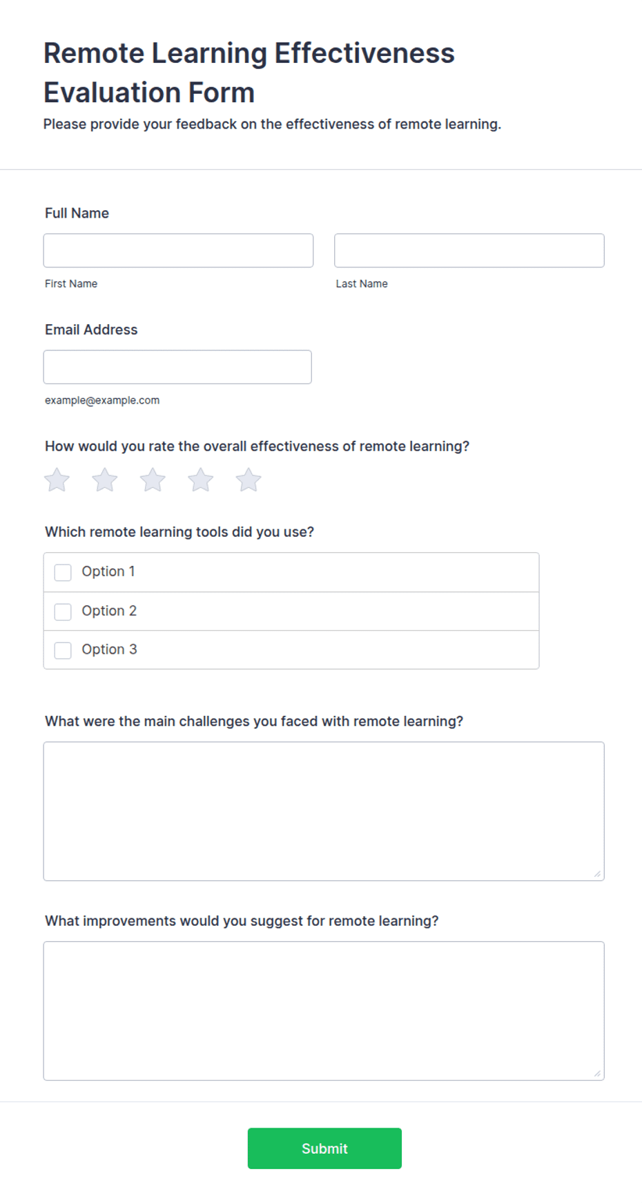 Learning Effectiveness Form Remote Learning Effectiveness Evaluation Form Template | Jotform