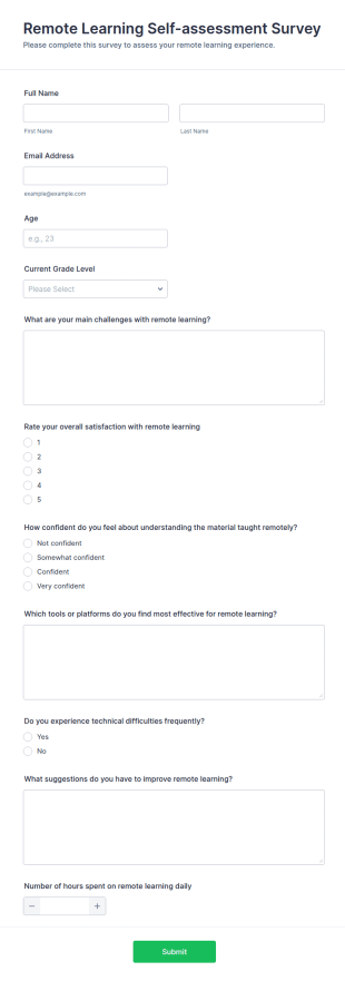 Remote Learning Self Assessment Survey Form Template
