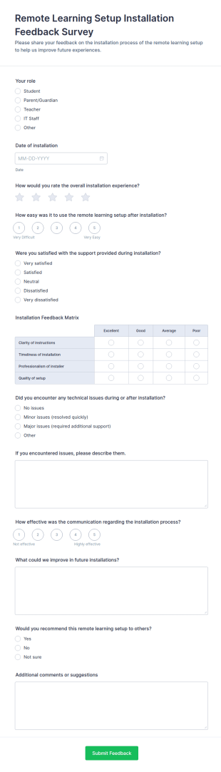 Remote Learning Setup Installation Feedback Survey Form Template