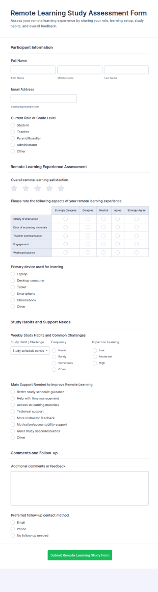 Remote Learning Study Assessment Form Template