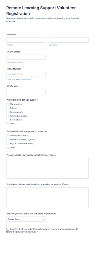 Remote Learning Support Volunteer Registration Form Template