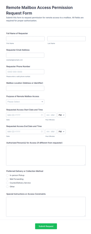 Remote Mailbox Access Permission Request Form Template
