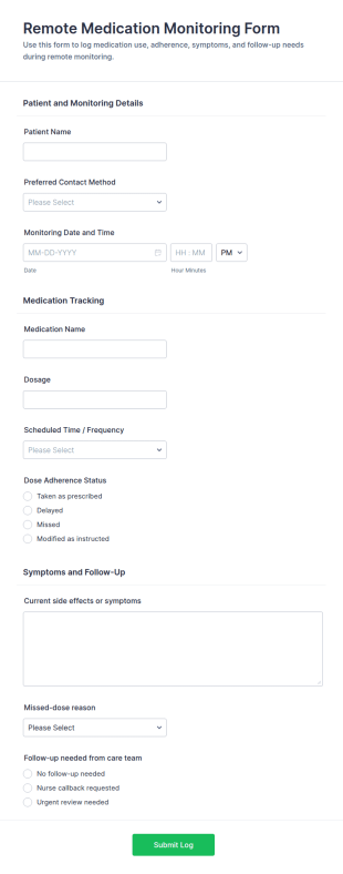 Remote Medication Monitoring Log Form Template