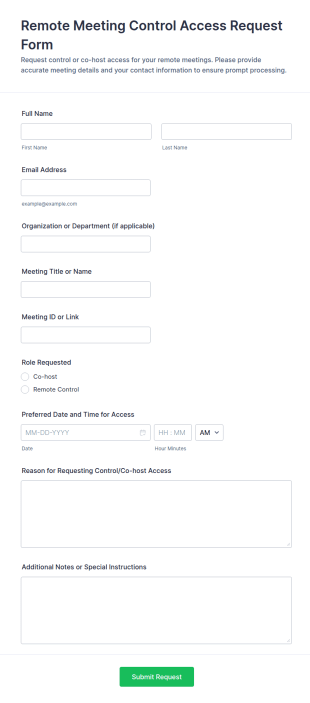 Remote Meeting Control Access Request Form Template