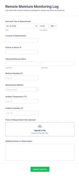 Remote Moisture Monitoring Log Form Template
