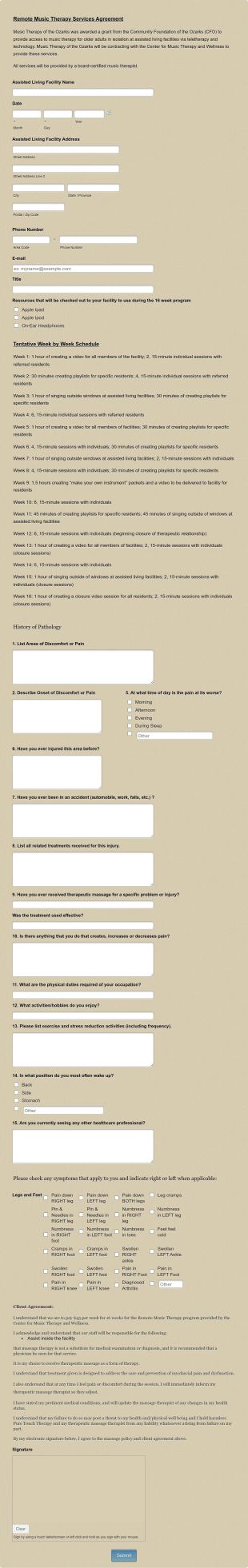 CMTW Remote Music Therapy Services Agreement Form Template