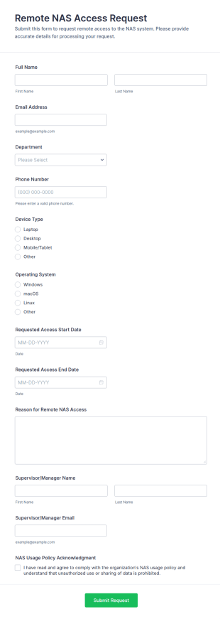 Remote NAS Access Request Form Template