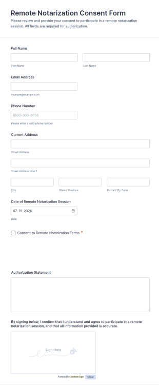 Remote Notarization Consent Form Template