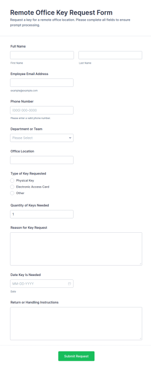 Remote Office Key Request Form Template