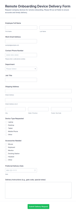 Remote Onboarding Device Delivery Request Form Template