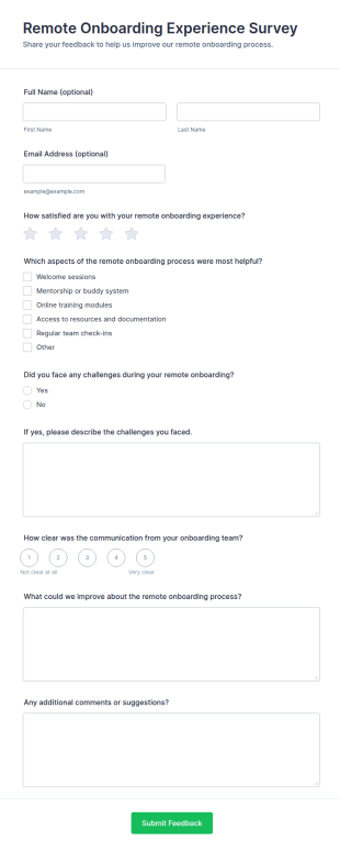 Remote Onboarding Experience Survey Form Template
