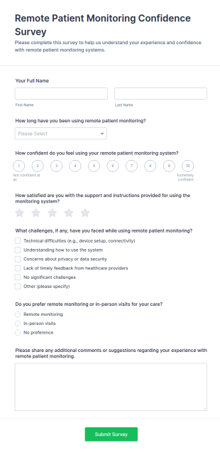 Remote Patient Monitoring Confidence Survey Form Template
