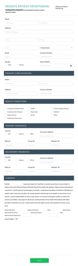 Remote Patient Monitoring Form Template
