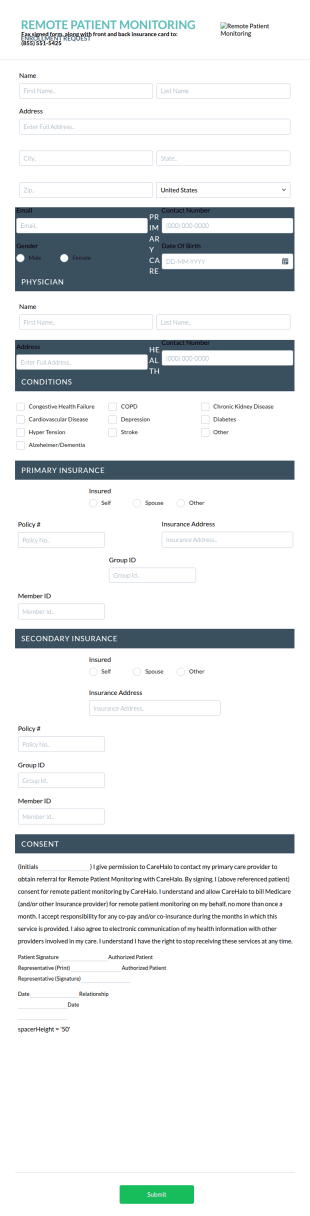 Remote Patient Monitoring Form Template