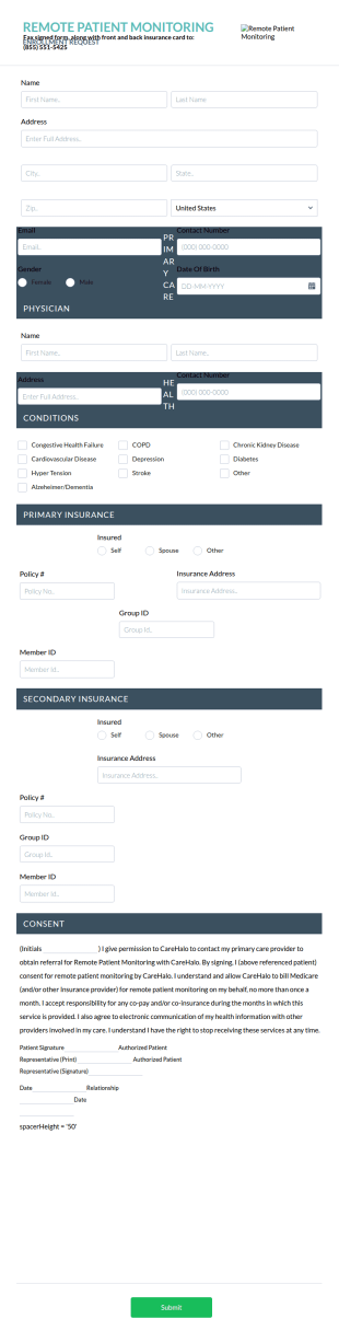 Remote Patient Monitoring Form Template