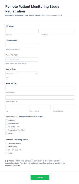 Remote Patient Monitoring Study Registration Form Template