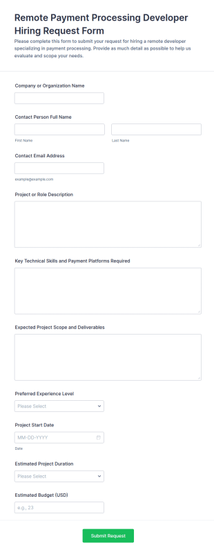 Remote Payment Processing Developer Hiring Request Form Template