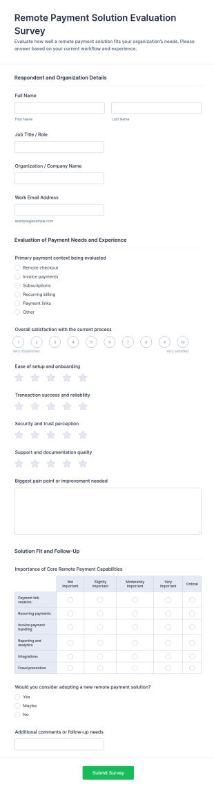 Remote Payment Solution Evaluation Survey Form Template