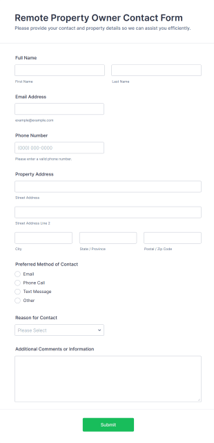 Remote Property Owner Contact Form Template