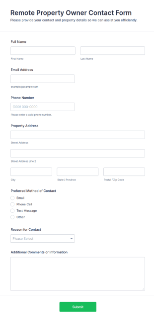 Remote Property Owner Contact Form Template