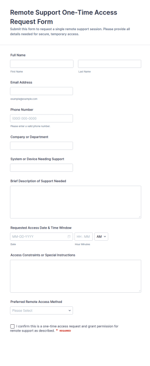 Remote Support One Time Access Request Form Template