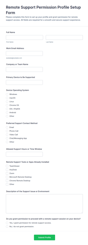 Remote Support Permission Profile Setup Form Template