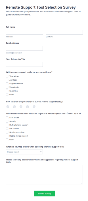 Remote Support Tool Selection Survey Form Template