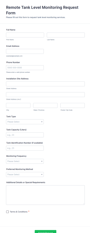 Remote Tank Level Monitoring Request Form Template