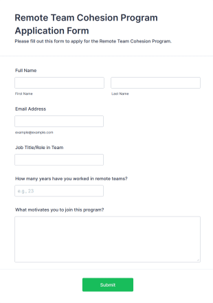 Remote Team Cohesion Program Application Form Template