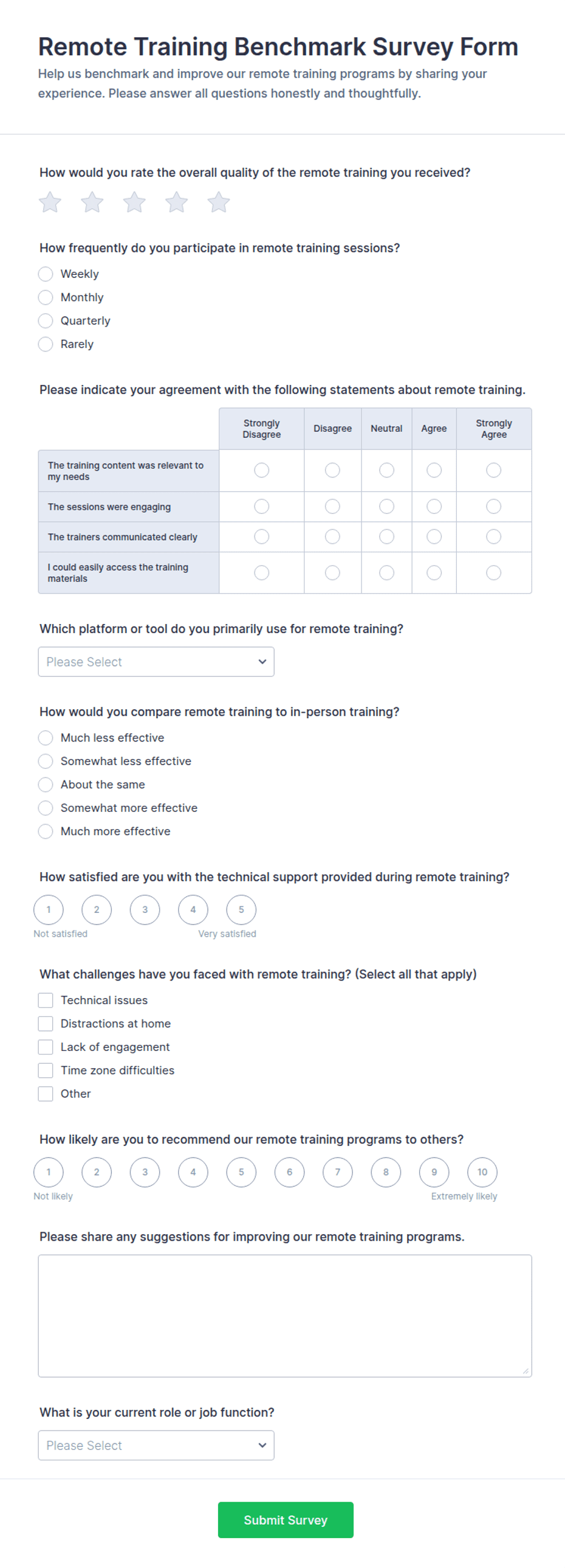 Remote Training Benchmark Survey Form Template | Jotform
